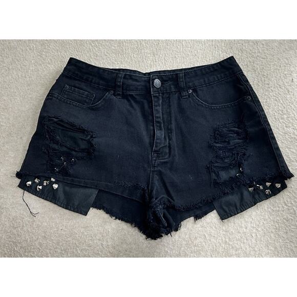 BDG Urban Outfitters High Rise Dree Cheeky Black Distressed Short Sz 29 Studs - Picture 6 of 6